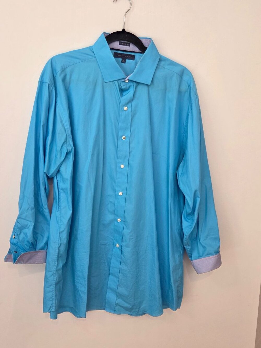 Tommy Hilfiger Regular Fit Blue Dress Shirt 17 32/33 Button Front